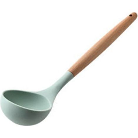 Louche en silicone résistante à la chaleur, cuillère de service à poignée en bois antidérapante, ustensile de cuisine confortable pour la maison (1/5)