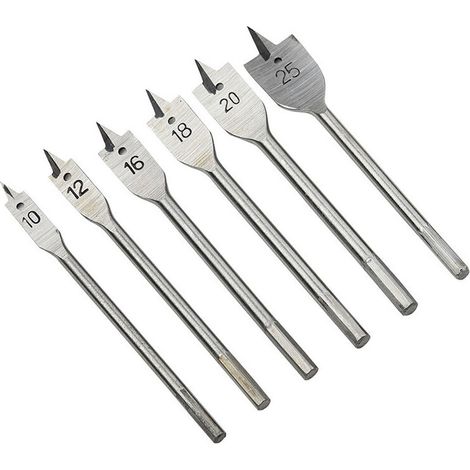 Lot de 6 forets plats pour bois 10, 12, 16, 18, 20 et 25 mm,6 Pcs Mèches à Bois,Kit De Mèches à Bois Plates Professionnelles,Forêts Plat Bois,Outils d'artisan 10/12/16/18/20/25 Pour Travail Du Bois (1/5)