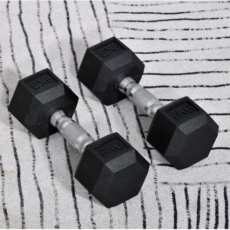 CHICFURN Mancuernas hexagonales 2 x 6 kg de hierro fundido con revestimiento de goma, negras (1/5)