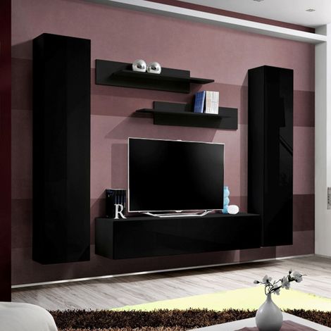 Ensemble Meuble TV Mural "Fly A1" 260cm Noir (1/5)
