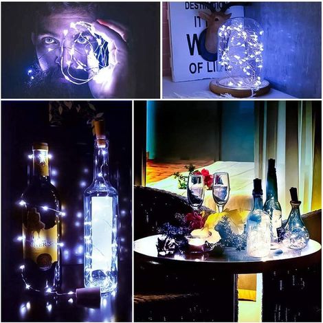 Guirlande lumineuse de 10 Boîteilles,alimentée par batterie,lumières décoratives en fil de cuivre pour Boîteilles de bricolage/bar/guinguette/mariage/Noël/fête (200cm 20LED True White) (1/4)