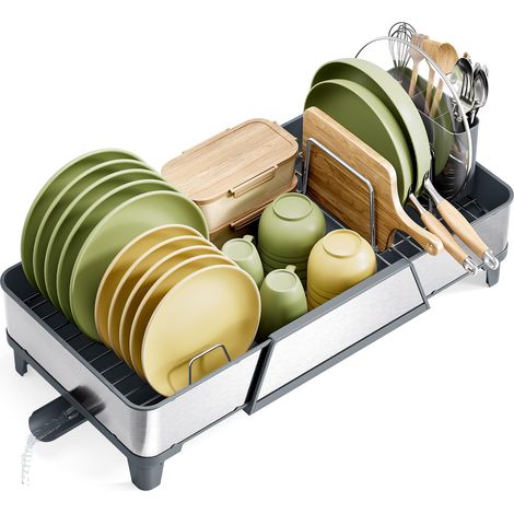 Grand égouttoir à Vaisselle - Triple égouttoir Extensible pour compteurs de Cuisine, Organisateur d'évier en Acier Inoxydable et Rangement Essentiels avec Vaisselle, Gris (1/5)