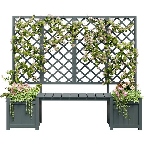 CHICFURN Jardinera exterior 169x42x145 cm de madera de abeto gris con celosía y asiento (1/5)