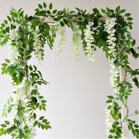Guirlande de Glycine Artificielle 2x7FT, Fleur en Soie Lierre Tombant Plante Suspendue, Déco Murale et Jardin, Vigne Fausse pour Intérieur Extérieur (Blanc) (1/4)