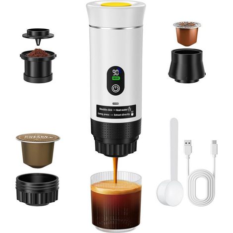 Machine à expresso portable 3 en 1 – Compatible avec les capsules ESE et le café moulu – Batterie 7500 mAh – Chauffage rapide à 90 °C – Idéale pour le camping (1/5)