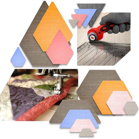 Ensemble de 4 gabarits de couture en acrylique pour patchwork et quilts faits main. Outils de couture DIY (triangles hexagonaux, etc.). (1/5)