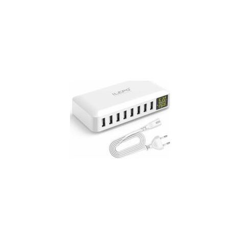 Cargador USB de 8 puertos de 5V8A con pantalla LCD, estación de carga inteligente con múltiples puertos USB, compatible con iPhone XS, XR, SE, iPhone y Samsung Galaxy.