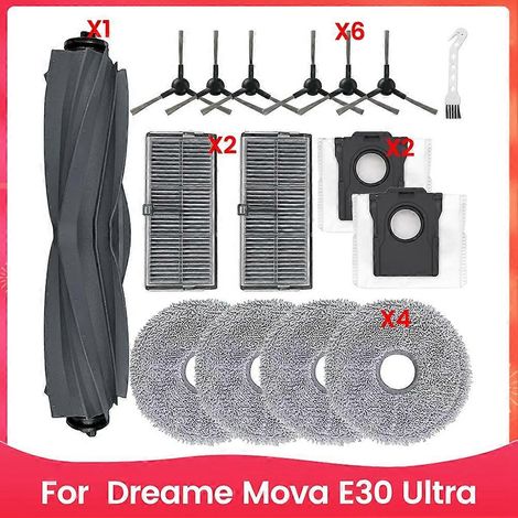 Kit d'accessoires de 16 pièces pour aspirateur Dreame Mova E30 Ultra : brosse principale, filtre HEPA, lingette de nettoyage et sacs à poussière. (1/5)