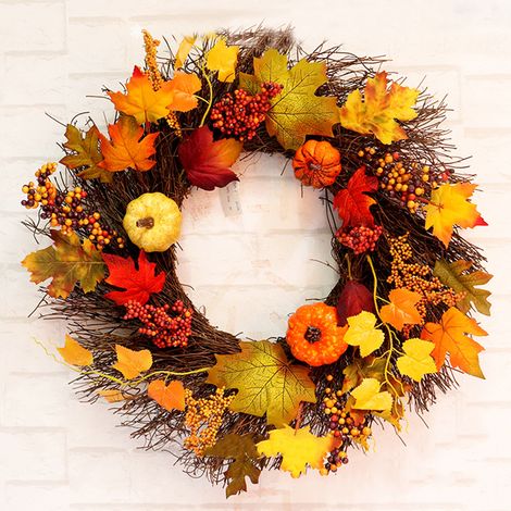 60CM Christmas Halloween Artificial Maple Vine Wreath Rattan with LED Light (1/4)