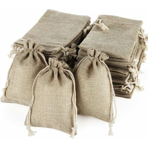 décoration de Noël 50pcs Pochettes Sachets en Lin Chanvre,Sacs en Toile de Jute avec Cordon de Serrage,Mini Sacs Cadeaux Légers Naturel Sac à Cordon Réutilisable pour Mariage Bijoux Noël Bricolage(13. (1/5)
