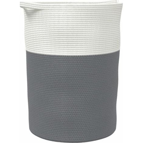 Panier de rangement en coton gris et blanc, 49 cm de diamètre et 65 cm de hauteur. (1/5)