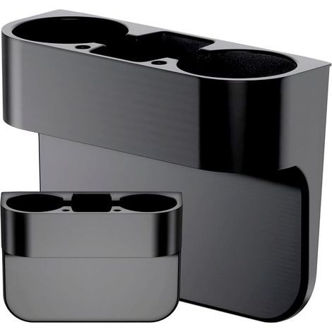 Portavasos universal, 27,7 x 20,7 x 10 cm, portavasos doble para coche, 3 compartimentos y 2 ranuras para bolígrafos, portavasos multifuncional para coche, negro (1/4)