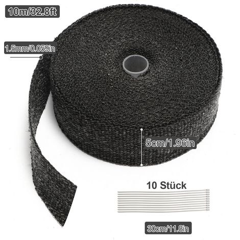 Wolketon 10M Titan Hitzeschutzband Auspuffband Auspuff Band Krümmer Band mit 10 Metallkabelbinder für Auspuffanlagen, Isolierband Hitzeschutz (1/4)
