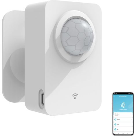 Détecteur de mouvement Wi-Fi intelligent PIR sans fil alerte de notification d'application détection de grande surface alimenté par batterie ou USB (1/5)