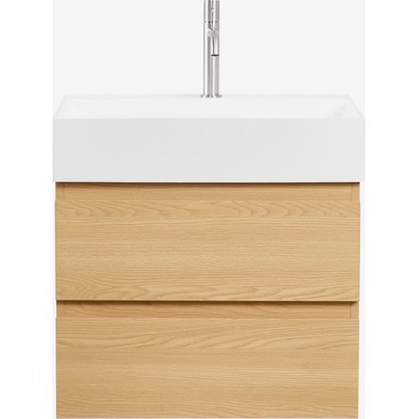 Ensemble de meuble de salle de bain en bois et placage de frêne avec lavabo intégré Ona SKLUM
