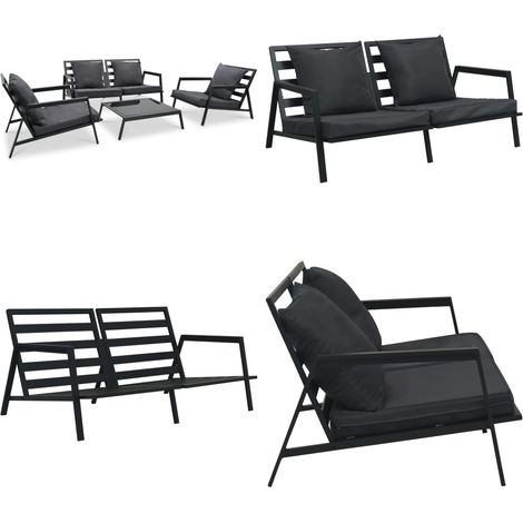 Set Divani da Giardino 4 pz con Cuscini Alluminio Grigio Scuro - Divano alluminio - Cuscini sfoderabili