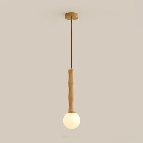 Suspension en bambou en bois, lampe suspendue en rondin avec abat-jour en boule de verre, lampes à suspension de chevet, luminaires G9, plafonniers de décoration d’îlot de cuisine, lustre simple moder (1/5)