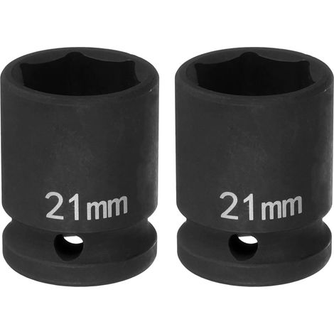 2Pcs Douille à Choc 6 Points 21mm Douille Métrique 1/2" Entraînement Carré 1.5" (38mm) Long Douilles Hexagonales pour Écrous d'Axe de Broche en Acier Cr-Mo Phosphaté, Noir (1/5)