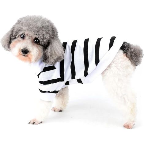 Chemises pour Petits Chiens D'été T-Shirt Basique à Rayures Chiot Vêtement à Paillettes en Forme de cur Sweat-Shirt à Manches Courtes en Coton pour Animal Domestique Chihuahua Blanc XS (1/4)