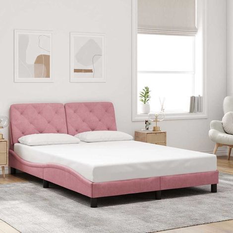 Cadre de lit sans matelas rose 140x190 cm velours (1/5)