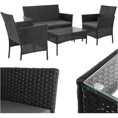 Black rattan garden furniture set - 2 chairs sofa table 227459317 227459317 (1/5)