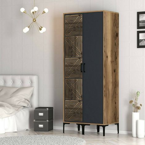 Dmora - Armario 2 puertas Algol, Muebles de dormitorio, Vestidor, Armario de ropa, 80x201h48 cm, Nogal y Antracita, con embalaje reforzado (1/5)