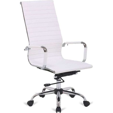 Silla de oficina giratoria y elevable París alta. Acabado en blanco. 54 cm(ancho) 108-113.5 cm(altura) 66 cm(fondo) (1/2)
