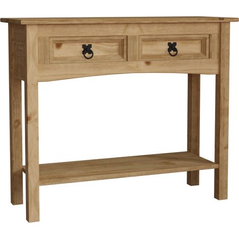 Corona 2 Drawer Console Table With Shelf Solid Pine Side End Hallway Table