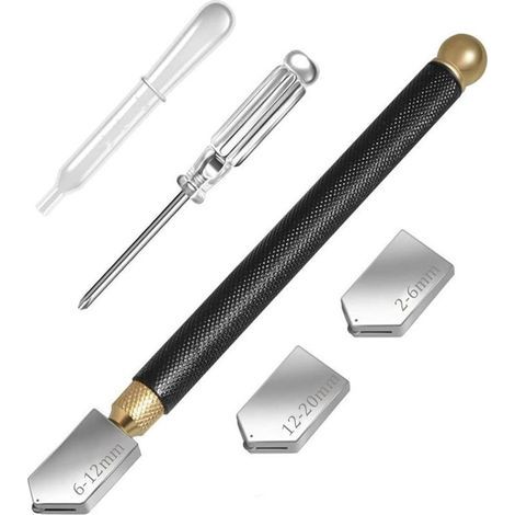 Coupe Verre Diamant Professionnel, Tête de Coupe 2 à 20 mm, Outil de Coupe de Verre avec 3 Têtes de Coupe Templaçables pour Verre/Carreaux/Miroir/Mosaïque (1/3)