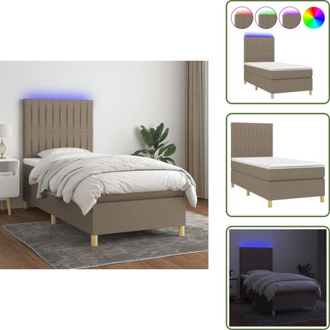 Boxspringbett mit Matratze & LED Taupe 80x200 cm Stoff - Boxspringbett - Doppelbett - Lattenrost - Bettsofa - Schlafsystem