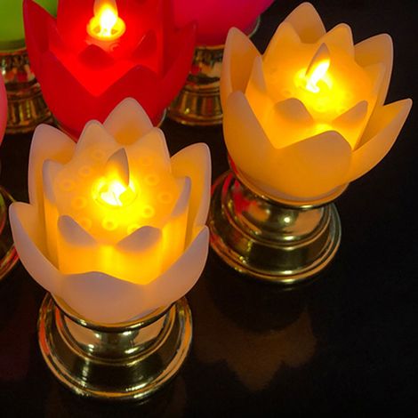 Lot 7 Couleurs LED Bougie Simulation Lotus en Or, Bougie Décorative Bouddha Guanyin Dieu de Richesse, Lumière Éternelle Blanche (Sans Pile Interne) (1/3)