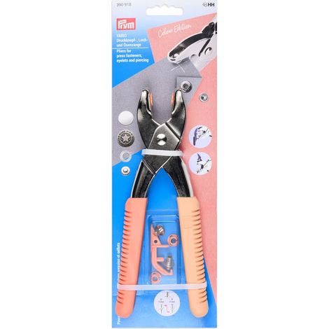 Prym 390918 Vario pinza albicocca – Per bottoni a pressione, occhielli, rivetti e bottoni jeans – Include utensili per foratura, impugnatura ergonomica, accessori per cucito versatili (1/3)