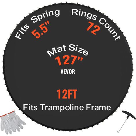 VEVOR Tappetino di Ricambio per Trampolino, Tappetino da Salto Universale Trampolino Rotondo 365 cm, Rinforza Tappetino Resistente ai Raggi UV, Tappetino con 72 Molla Anelli V, Molle 14 cm Lunghezza