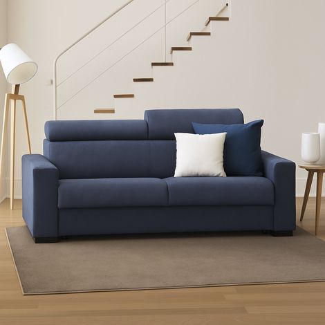 Talamo Italia Sofa cama Aisha, Sofá de 3 plazas, 100% Made in Italy, Sofá de salón con apertura giratoria, con reposacabezas ajustables y reposabrazos delgados, Cm 200x95h85, Azul, con embalaje reforz (1/5)