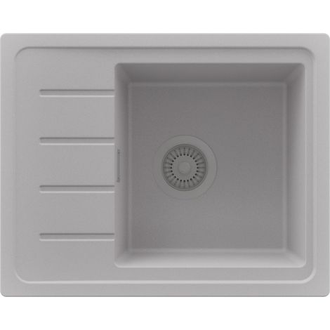 PRIMAGRAN Evier Cuisine en Granit 55x44cm,Lavabo 1 bac + Kit de Vidage, Évier à Encastrer au meuble 45cm - Copenhague Easy, Gris