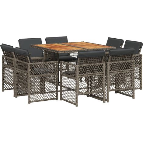 vidaXL Set da Pranzo da Giardino 9 pz con Cuscini in Polyrattan Grigio (1/5)