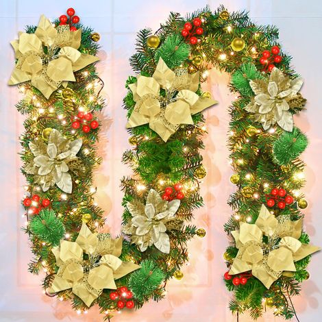 Guirlande de Noël de 270 cm avec lumières LED, décoration de Noël, couronne de Noël artificielle illuminée avec fleurs, décorations pour sapin de Noël (1/5)