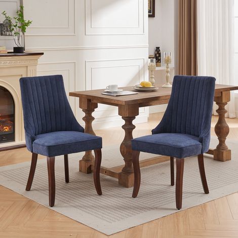 Juego de 2 sillas respaldo alto asiento acolchado Tela chenilla Patas de madera maciza color azul (1/5)