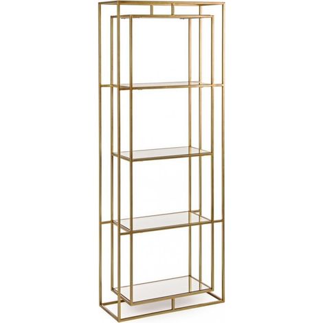 Libreria "Elenor" in acciaio ottonato con 4 ripiani in vetro h 172 cm per ufficio moderno (1/5)