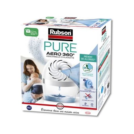 Rubson AERO 360° Pure Absorbeur d'humidité + 1 recharge neutre de 450 g, assainisseur d'air recommandé par l'AFPRAL, déshumidificateur d'air pour pièces de 20 m²