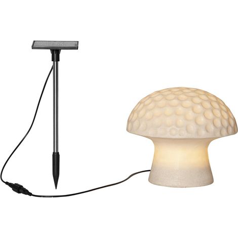 Star Trading Décoration solaire Sandy, grès, décoration, lampe, champignon, blanc, capteur crépusculaire, extérieur, blanc chaud, 15,7 cm (1/4)