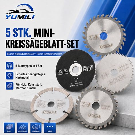 5 Disques Scie Mini 85x15mm Carbure HSS Diamant Bois Métal Coupe Multi Matériau Rotatif (1/5)