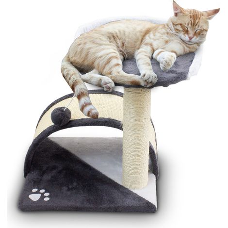 Katzen Kratzbrücke Kratzbaum Katzenkratzbaum mit Liege und Sisalsäule und Plüschbezug Grau / Weiß (1/5)