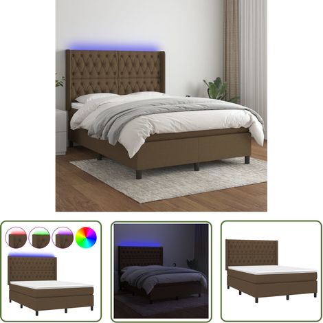 The Living Store Sommier à lattes de lit matelas et LED Marron foncé 140x190 cm - Sommier Tapissier - Lit Avec Led - Matelas À Ressorts Ensachés - Têted Lit Ajustable - Éclairage LED (1/5)