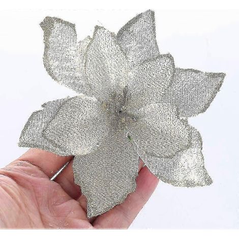 Lot de 12 fleurs artificielles à paillettes dorées pour sapin de Noël, 13 cm (1/5)