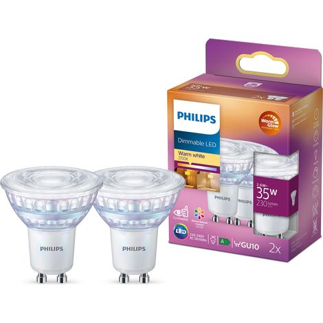 Philips Faretto LED, 2 Pezzi, Equivalente a 35W, Attacco GU10, Luce Bianca Calda, Dimmerabile (1/4)