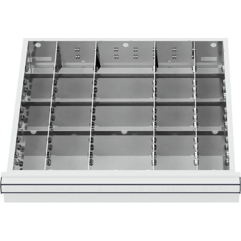 Compartimentage de tiroir STIER, séparations en métal, BLH 150/175 mm, dimensions intérieures 500x450 mm, 20 casiers, 6 x TW 75