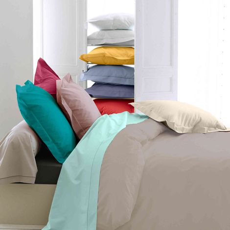Housse de couette percale 140 x 200 cm unie Taupe 140x200 cm (1/2)