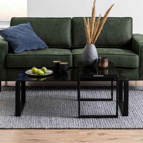 Lot de 2 tables basses 115 et 69 cm en verre trempé fumé et métal (1/5)