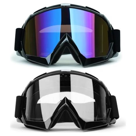 Lunettes de motocross (lot de 2) avec protection UV400, verres antibuée et anti-rayures, pour quad, moto tout-terrain, taille universelle, verres transparents et coloris au choix. (1/5)